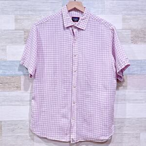 UNTUCKit 100% Linen Wrinkle Free Shirt Purple Gingham Short Sleeve Mens Medium